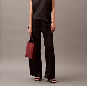Calvin Klein Black Wide-Leg Satin Pants